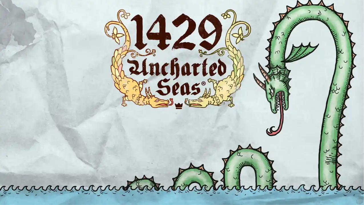 1429 Uncharted Seas slot logo with pirate theme and ocean adventure design.
