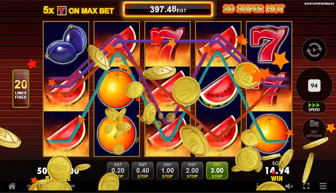 20 Super Hot slot logo with classic fruit theme and fiery design