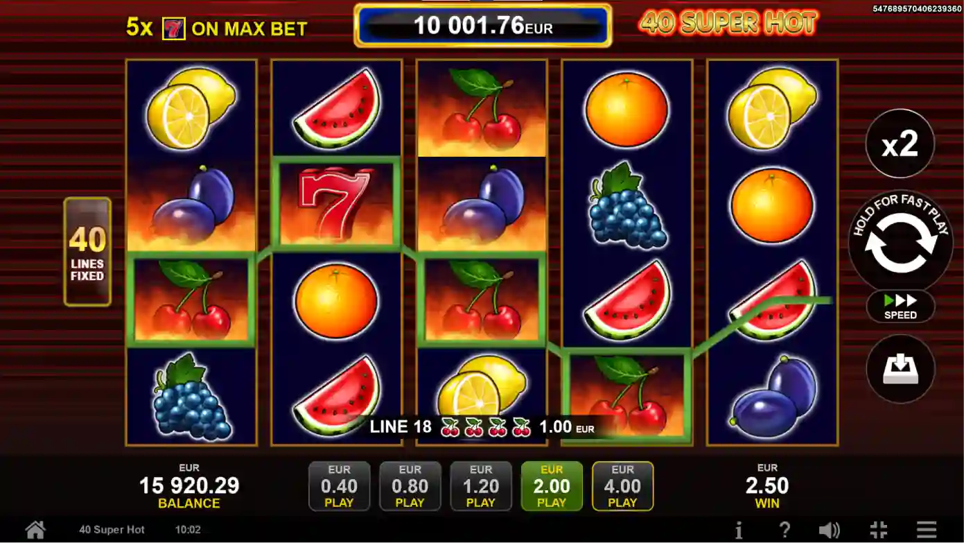 40 Super Hot slot logo with classic fruit theme and fiery design