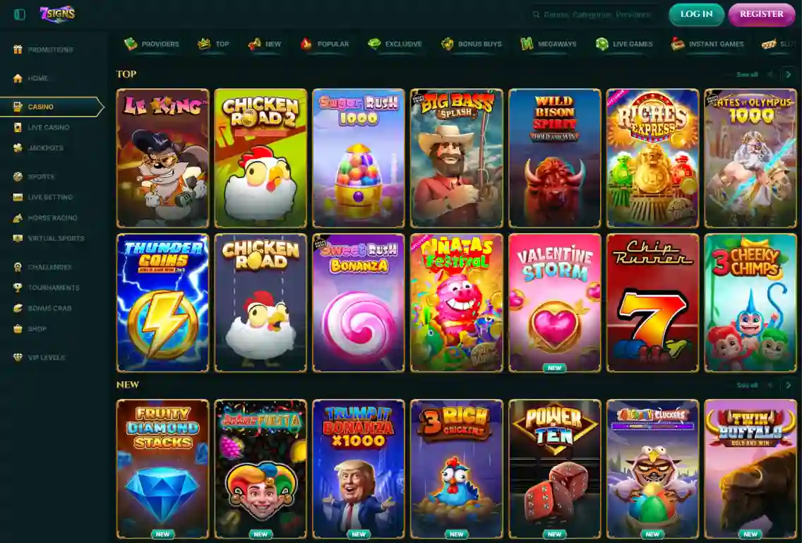 7Signs Casino games lobby with slots live casino and table games