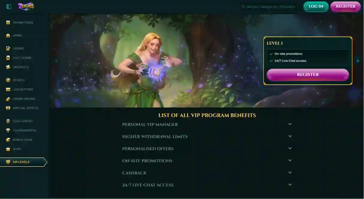 7Signs Casino VIP program with cashback rewards and exclusive benefits for loyal players