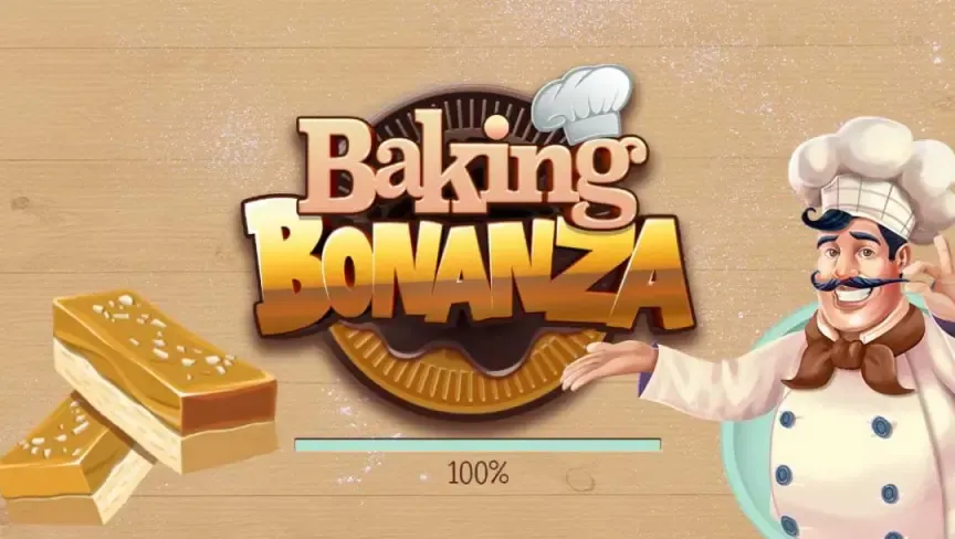 Baking Bonanza slot logo with candy theme and colorful sweets design