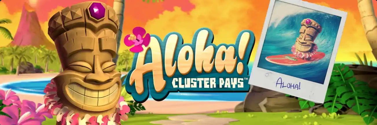 Aloha Cluster slot logo with tropical theme and island style design