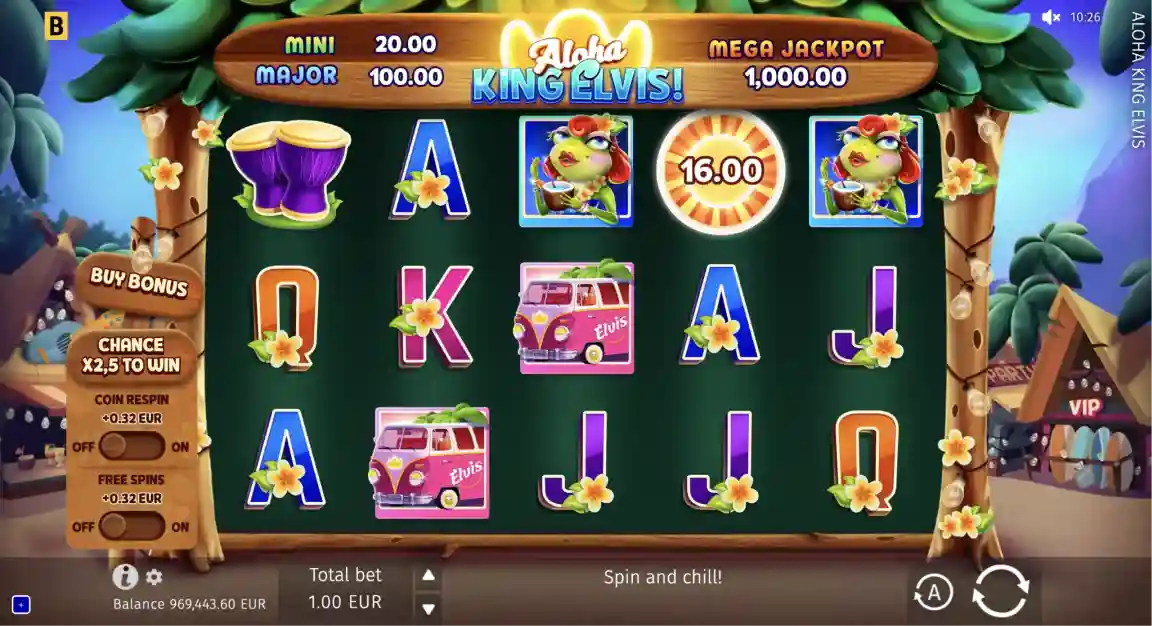 Aloha King Elvis slot logo with Elvis tribute theme and Hawaiian style design