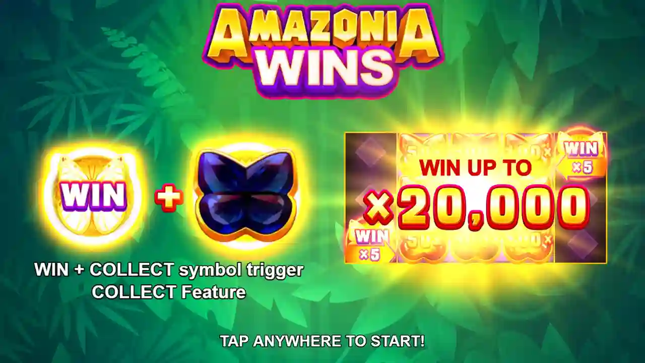 Amazonia Wins slot gameplay with cascading reels and multipliers