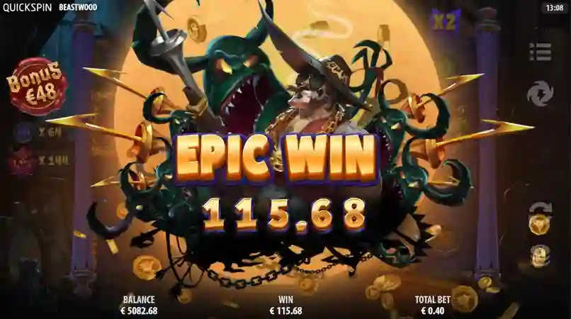 Beastwood slot gameplay with wilds and bonus features in woodland setting