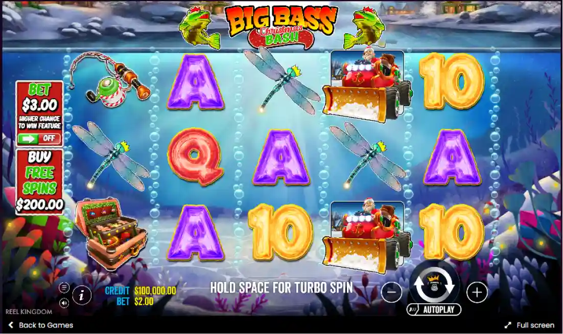 Big Bass Christmas Bash pokies for Aussie players with winter fishing symbols and reels