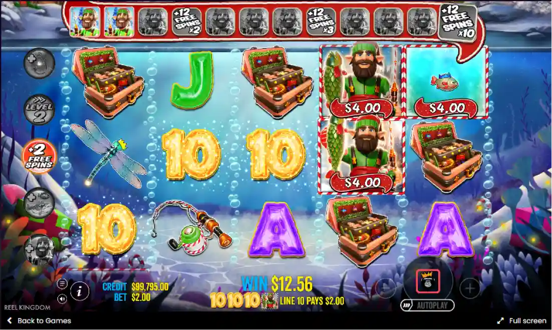 Big Bass Christmas Bash slot reels with fish gifts and Christmas icons