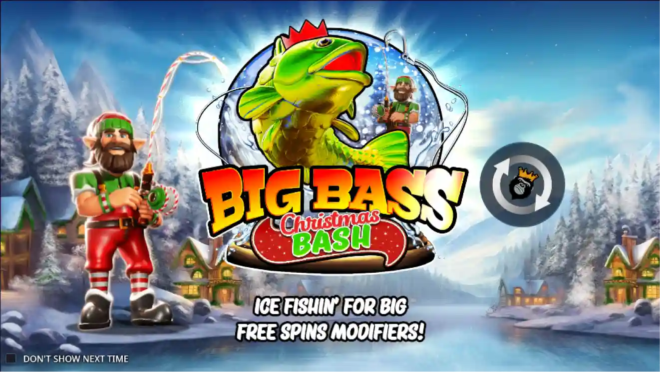 Big Bass Christmas Bash slot logo with festive fishing theme and holiday design.