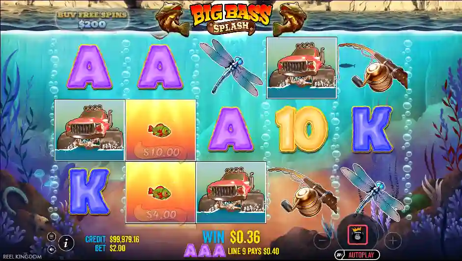 Big Bass Splash slot gameplay with fisherman wild and bonus features