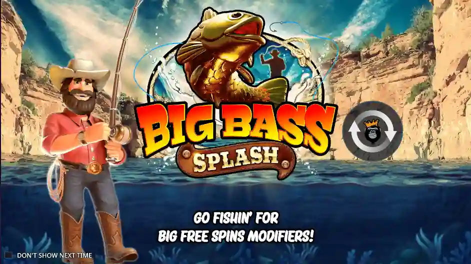 Big Bass Splash slot logo with fisherman theme and colorful fishing design