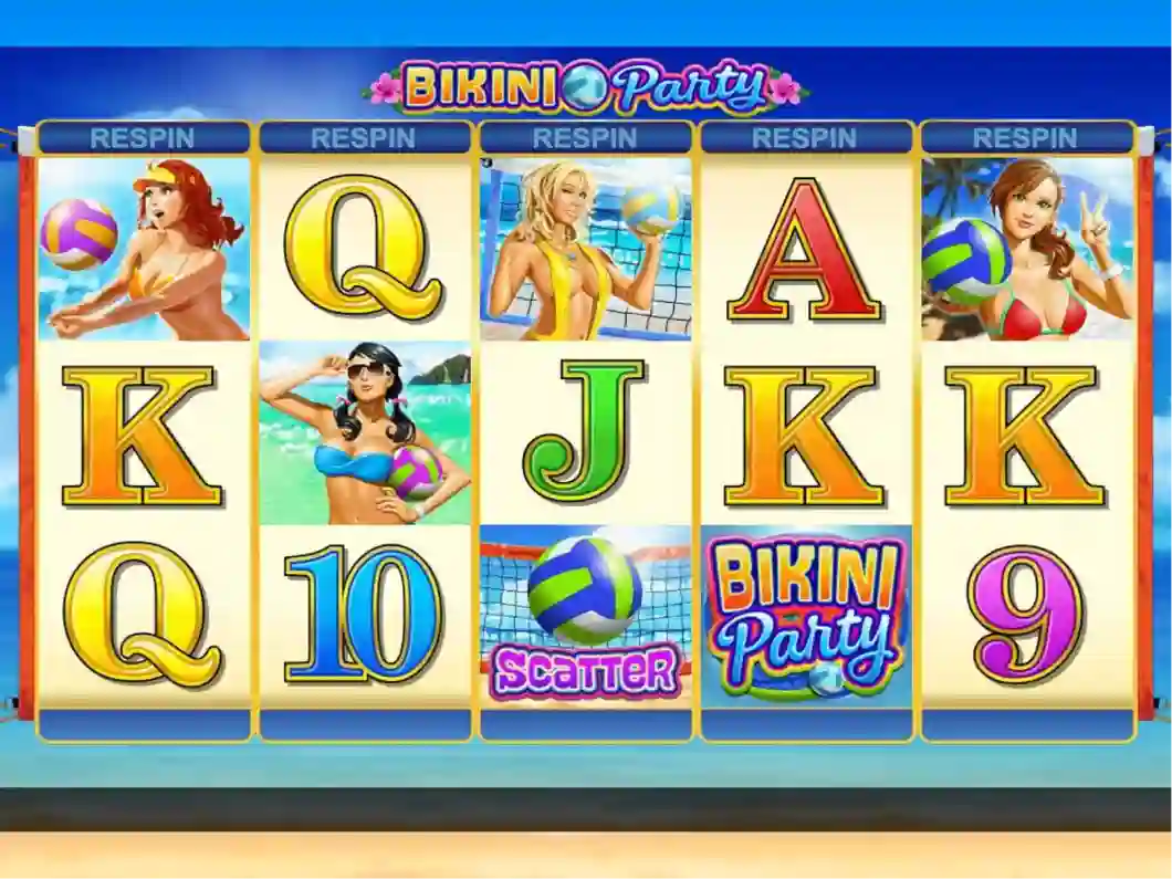 Bikini Party slot gameplay with colorful beach characters and reels