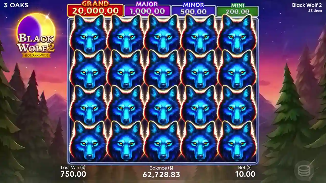 Black Wolf 2 slot logo with dark forest theme and wolf symbol