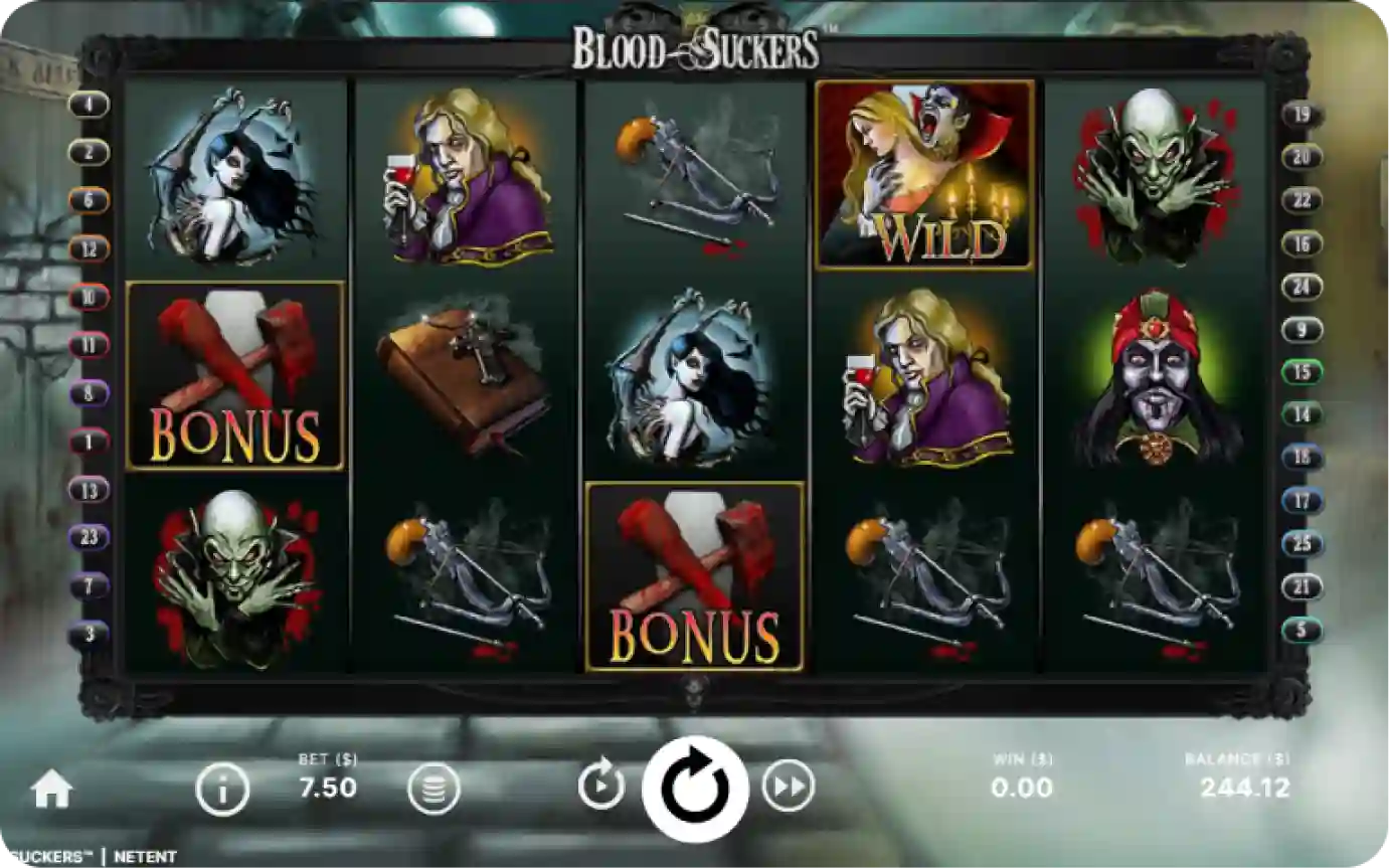 Blood Suckers pokies for Aussie players with vampire symbols and reels