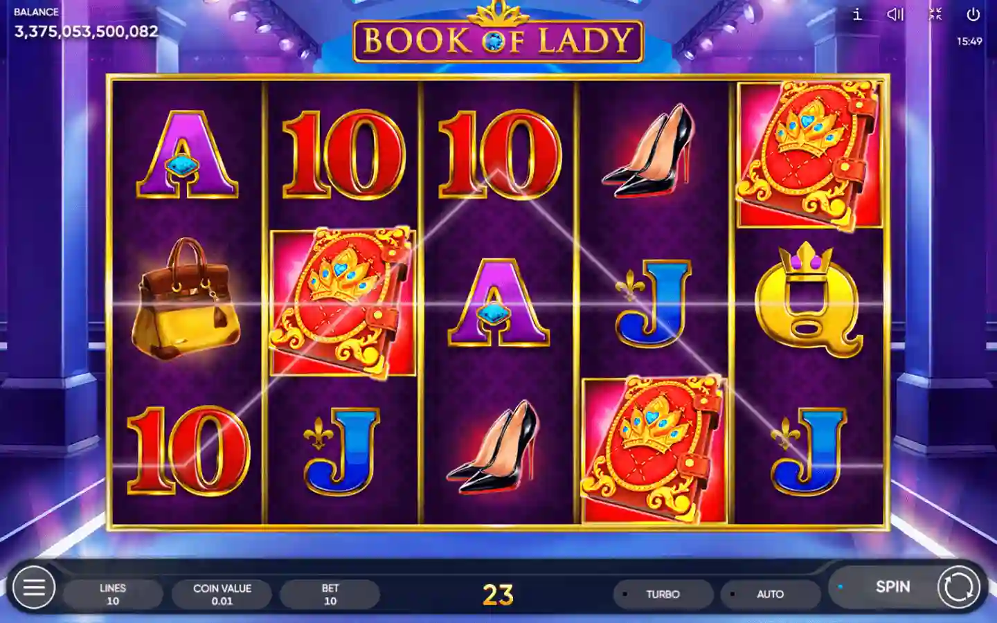 Book of Lady slot gameplay with book scatter and free spins feature