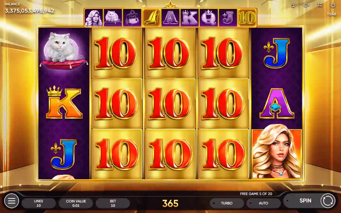 Book of Lady slot reels with Cleopatra style character and ancient icons