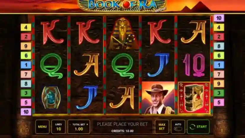 Book of Ra Deluxe slot logo with ancient Egypt theme and golden book symbol