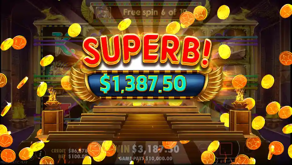 Book of the Fallen free spins bonus with expanding symbols and retriggers