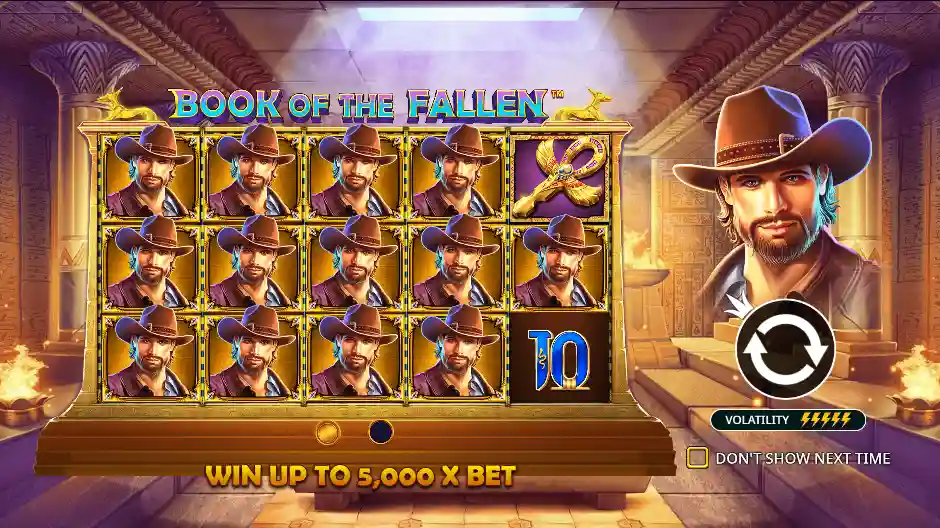 Book of the Fallen slot logo with dark gothic theme and mystical book symbol