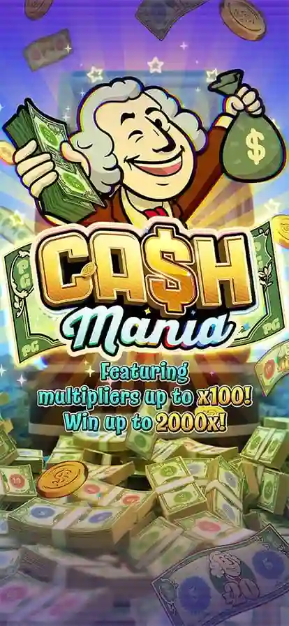 Cash Mania slot reels with money icons and classic slot layout