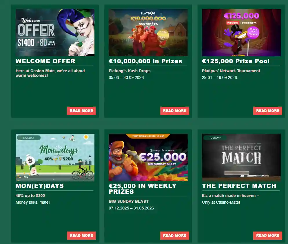 Casino Mate welcome bonus with deposit match and free spins offer