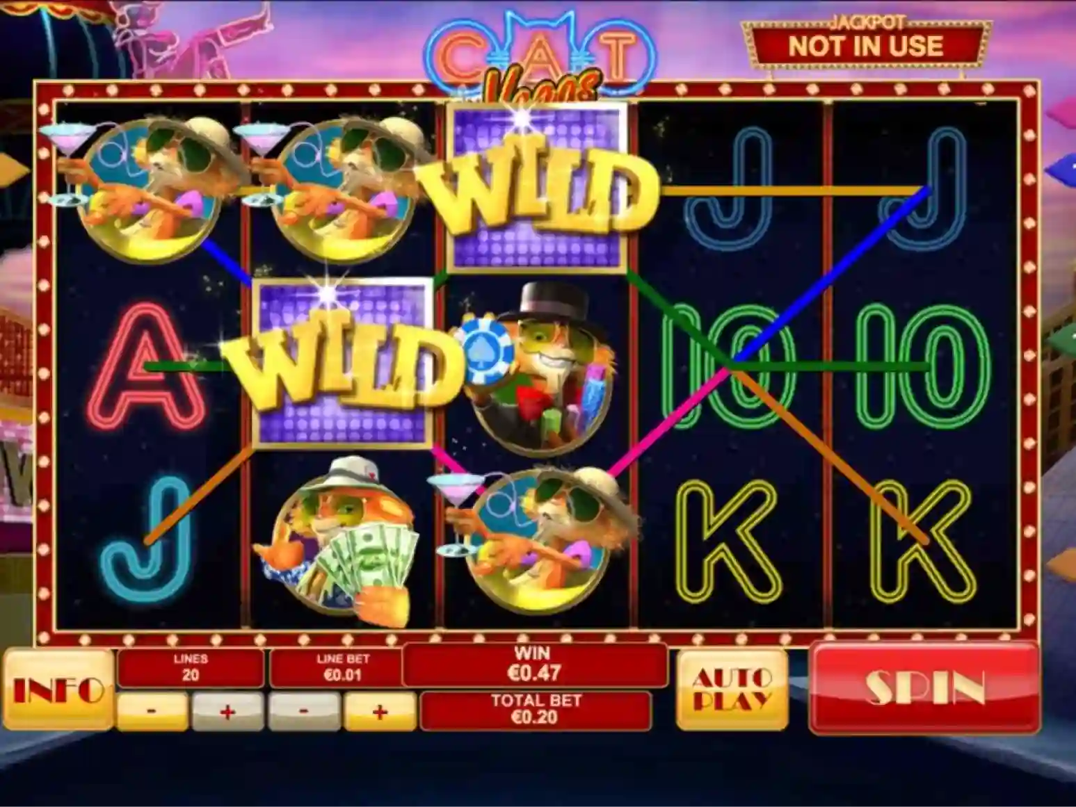 Cat in Vegas pokies for Aussie players with casino symbols and reels