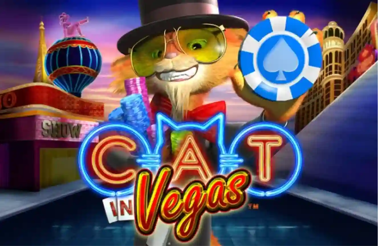 Cat in Vegas slot logo with Vegas theme and stylish cat character