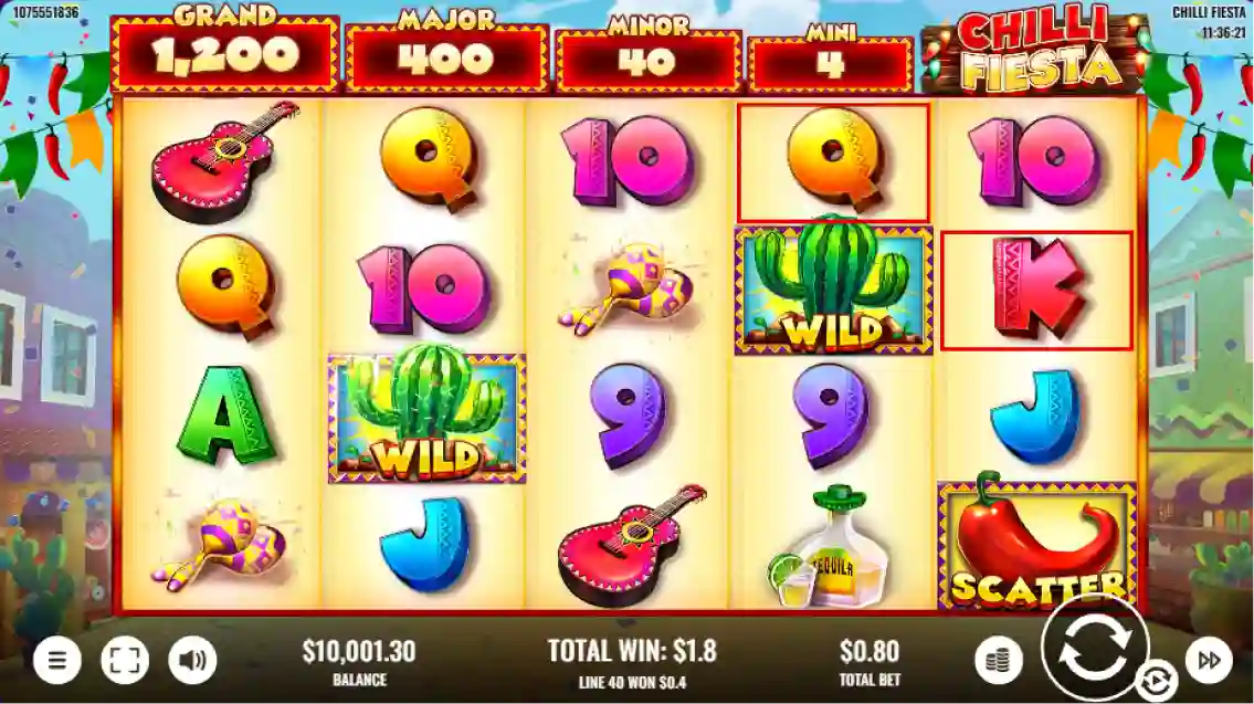 Chilli Fiesta slot gameplay with multipliers and bonus features