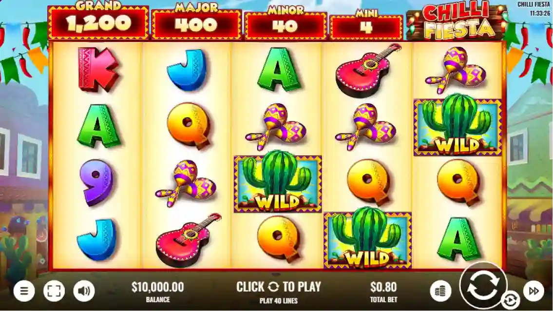Chilli Fiesta slot logo with spicy theme and colorful Mexican design