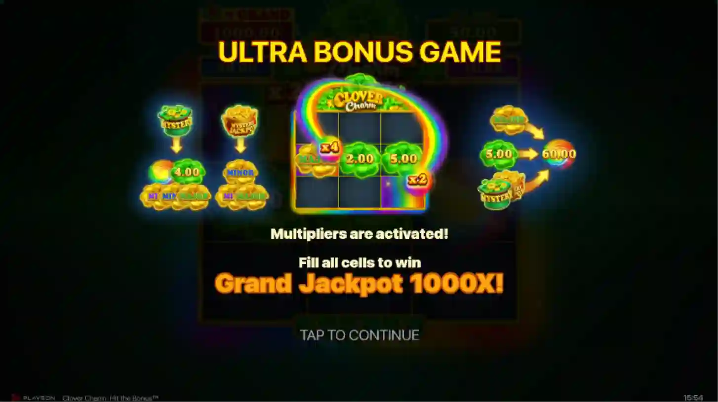 Clover Charm free spins feature with multipliers and bonus rounds