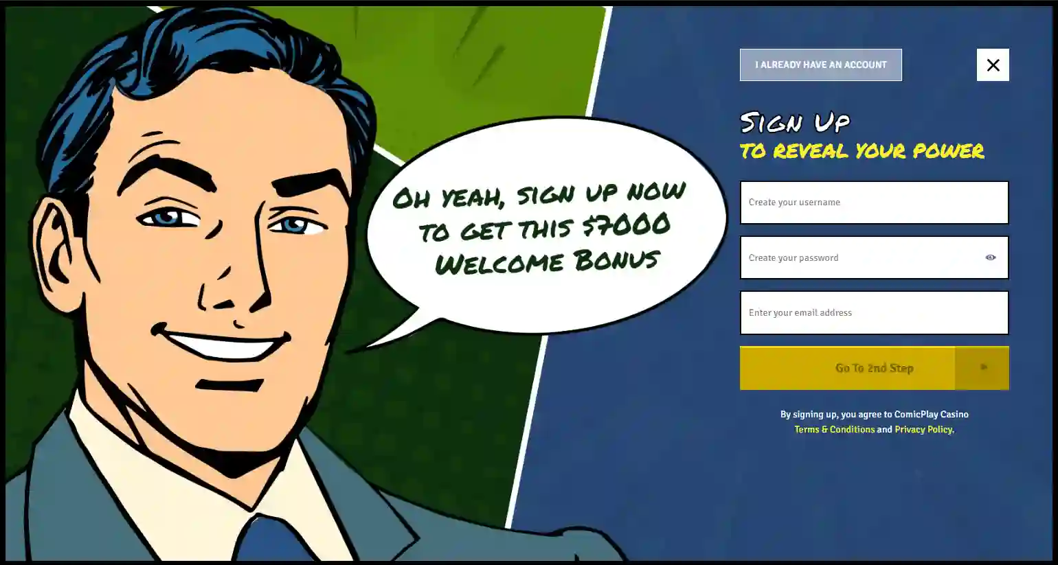 Comic Play online slot with cartoon visuals and comic theme design.