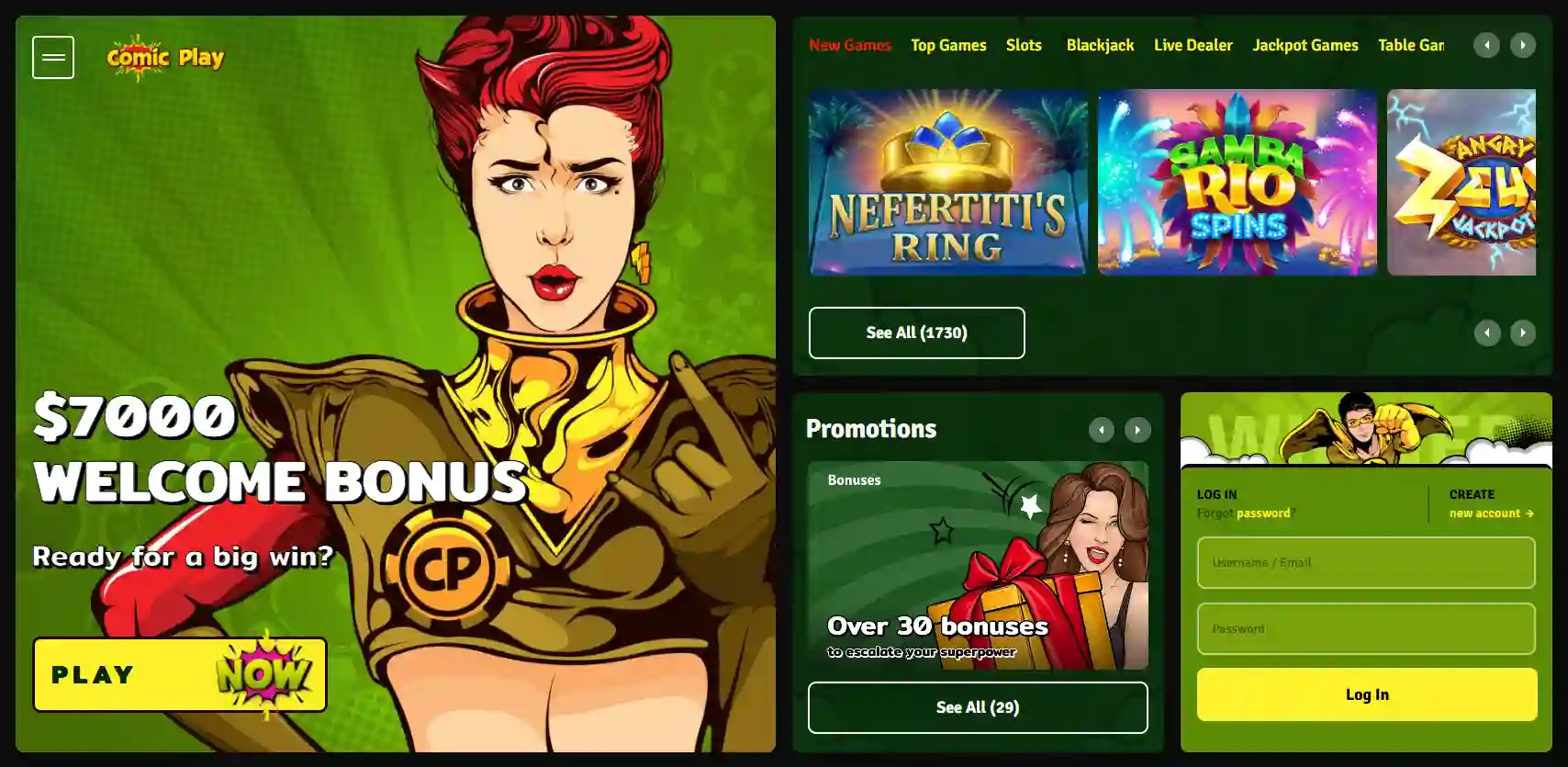 Comic Play slot logo with comic book theme and cartoon style design