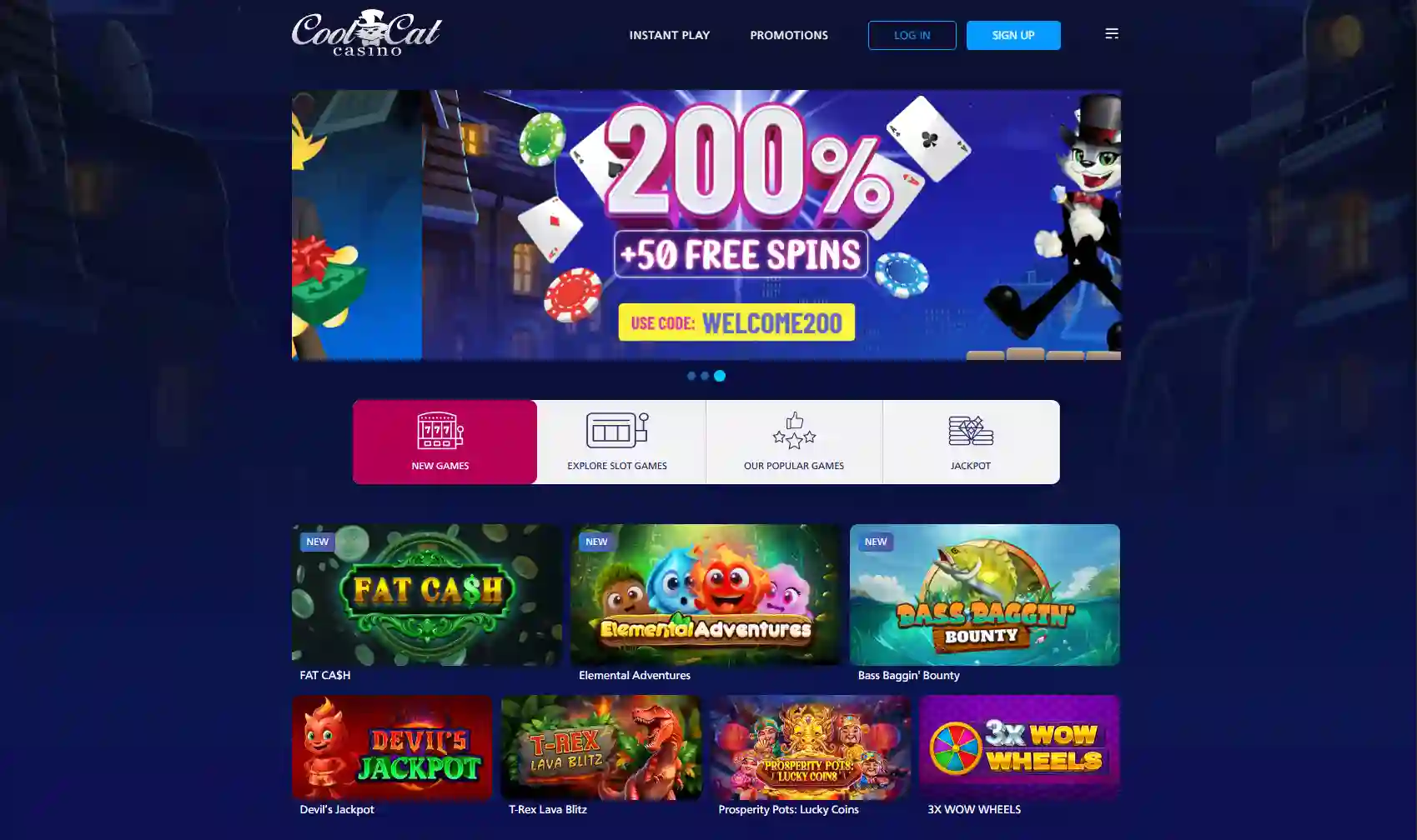 Cool Cat Casino logo with playful cat branding and classic online casino style