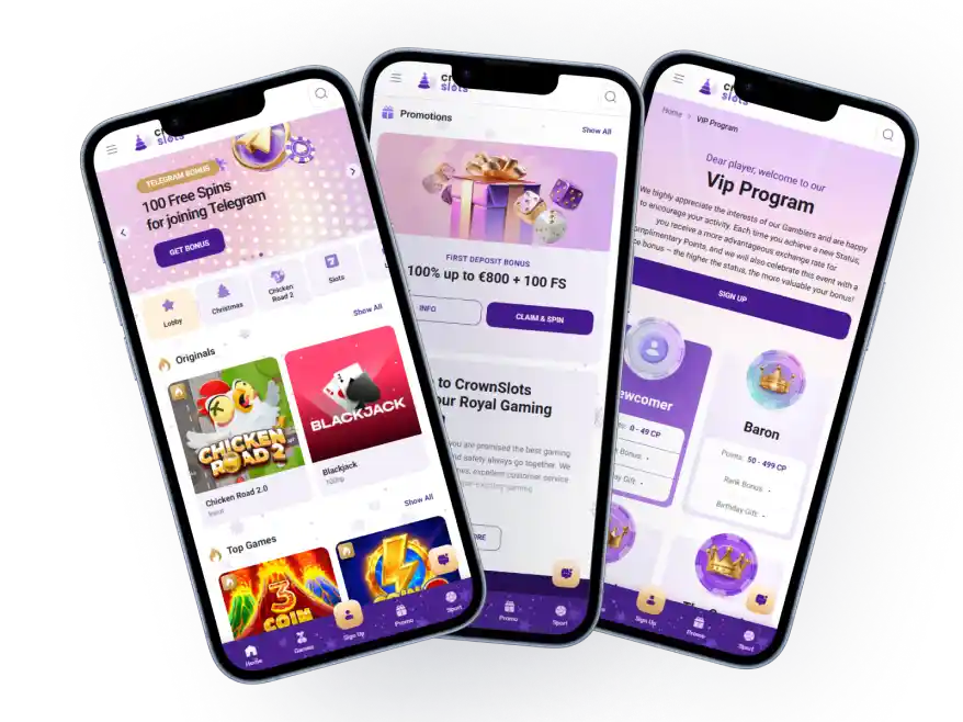 CrownSlots mobile casino interface