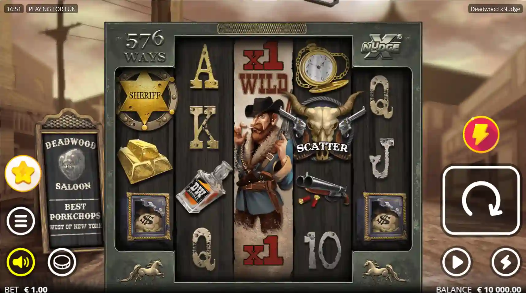 Deadwood slot gameplay with expanding wilds and high volatility features.