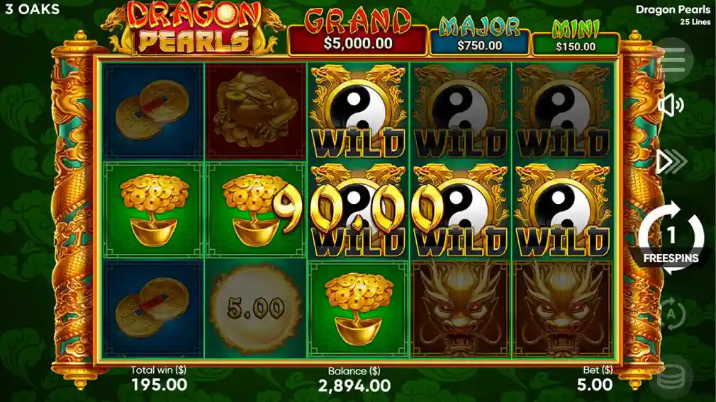 Dragon Pearls slot gameplay with hold and win bonus feature
