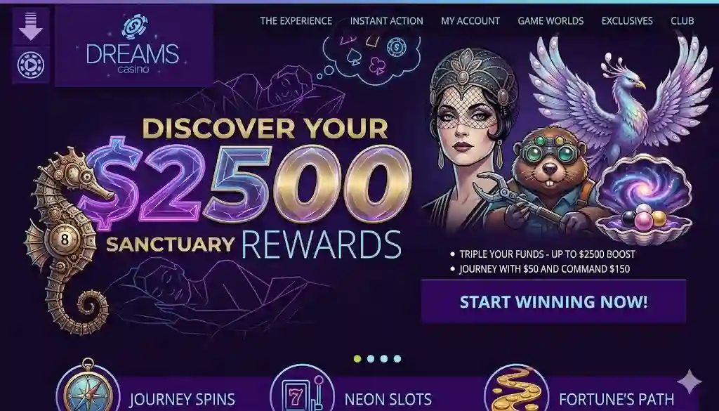 Dreams Casino logo with classic online casino branding and RTG platform style