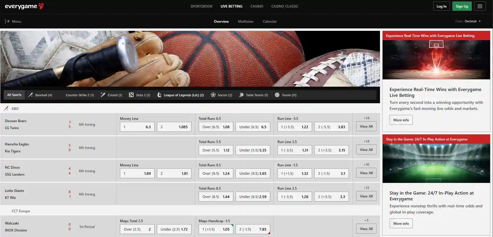 Everygame live casino with real dealers and table games