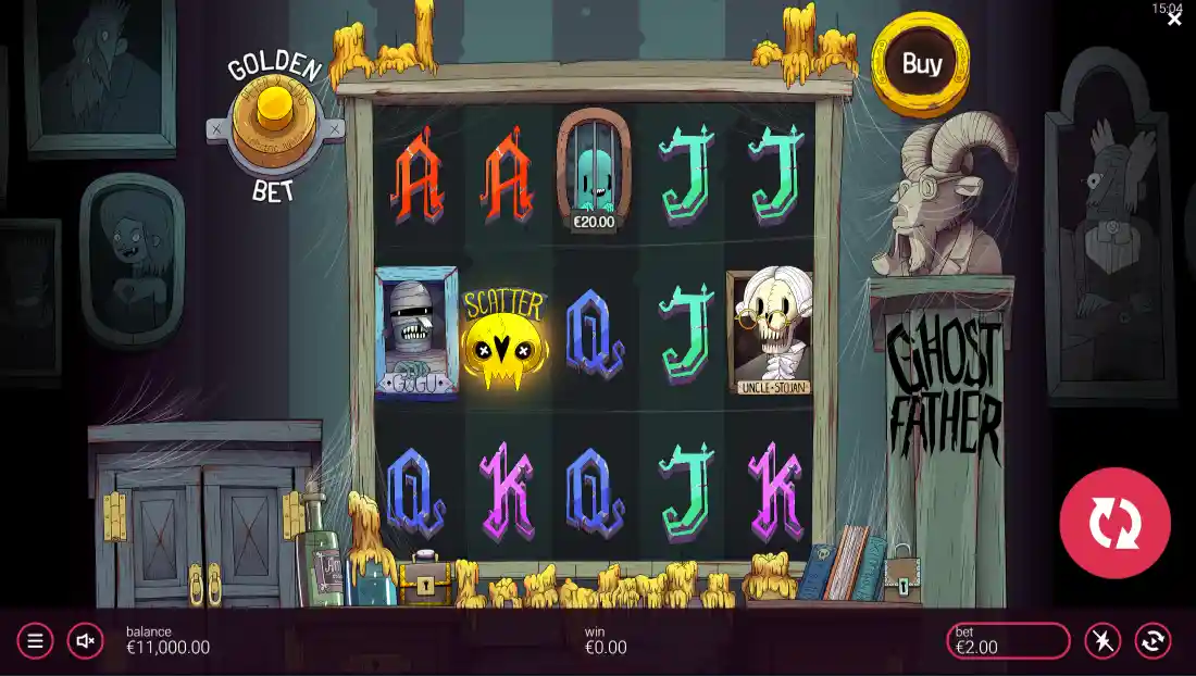 Ghost Father slot logo with spooky mafia theme and dark atmosphere