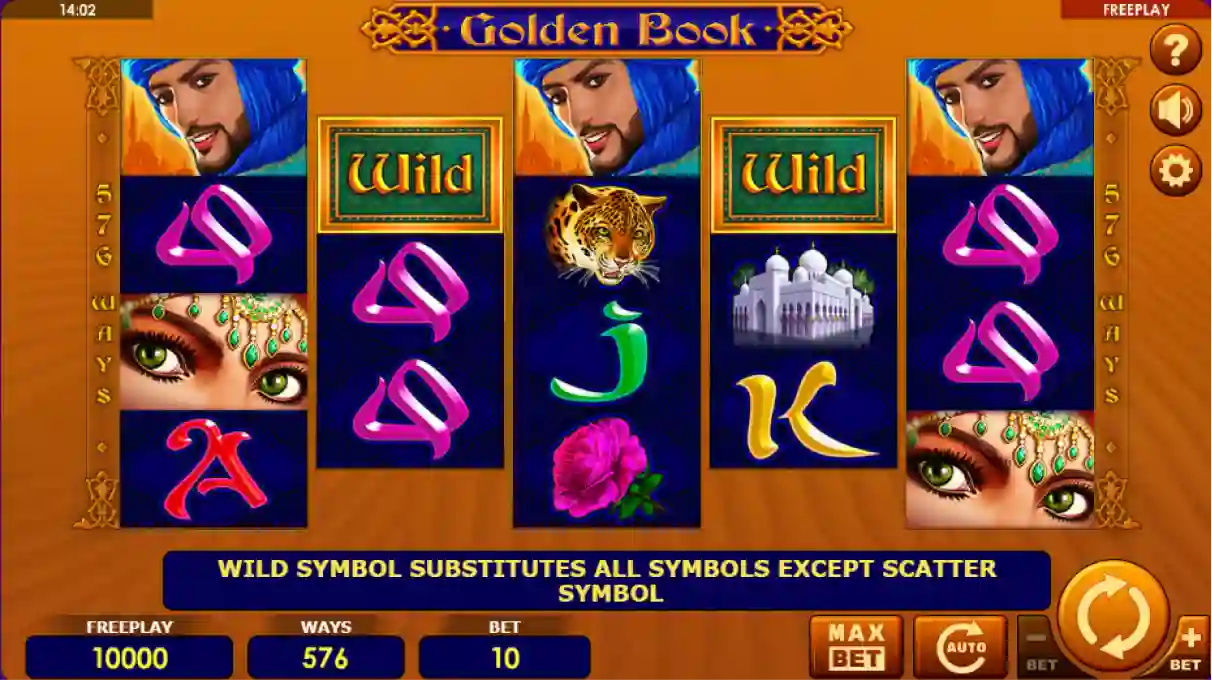 Golden Book slot logo with exotic theme and golden book scatter symbol