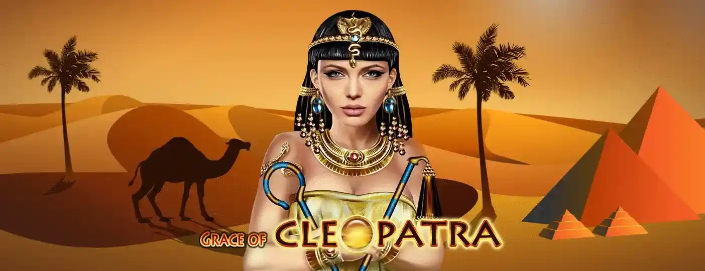 Grace of Cleopatra slot logo with ancient Egypt theme and Cleopatra character