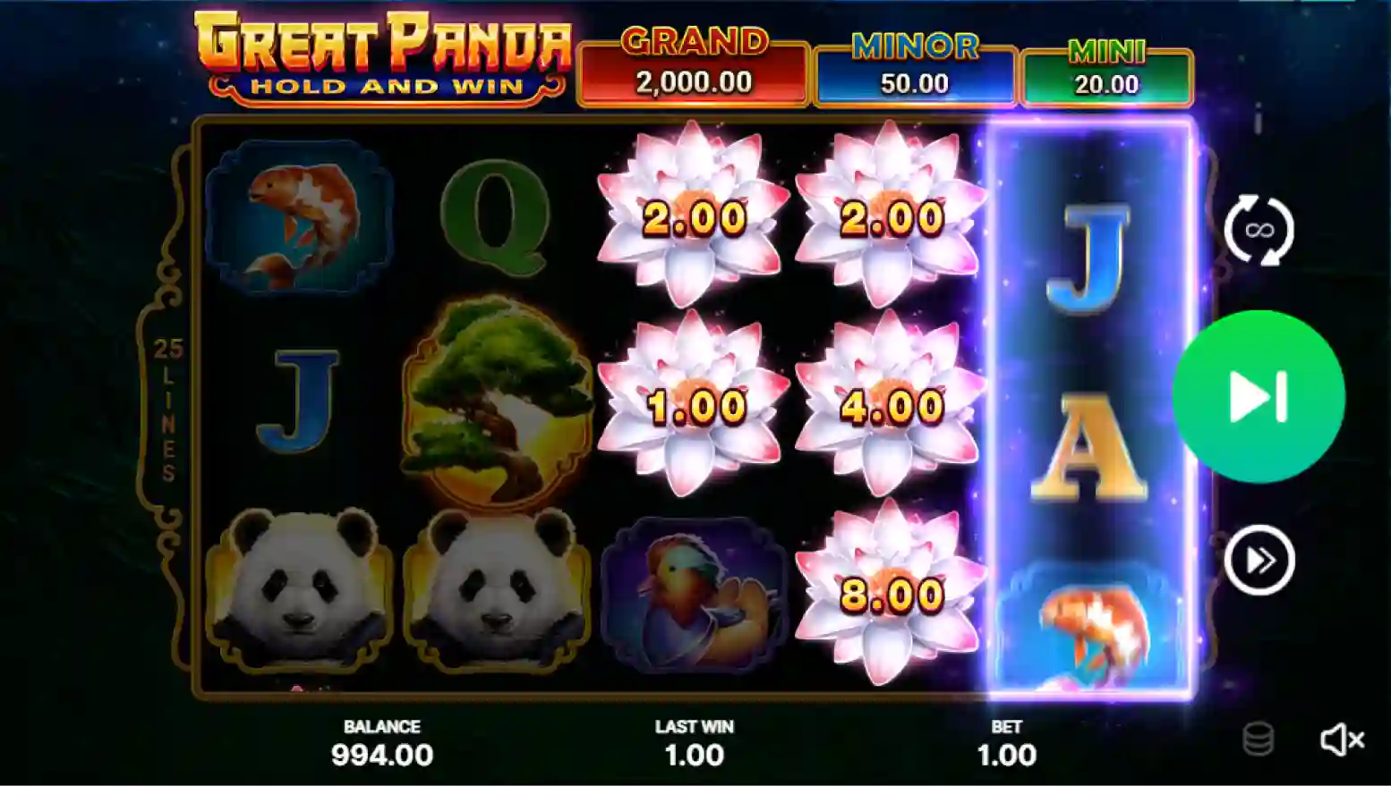 Great Panda slot reels with panda bamboo and oriental icons