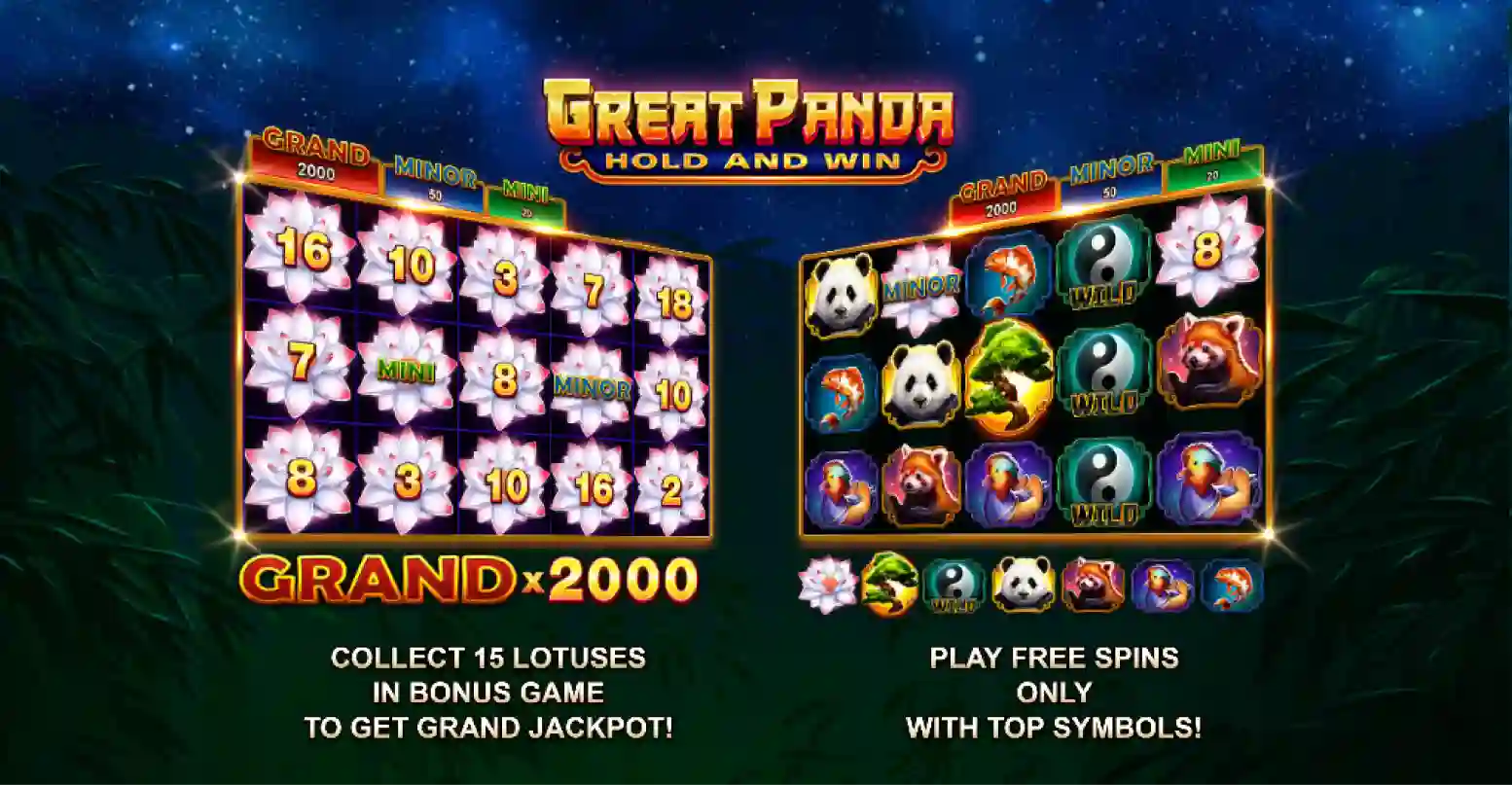 Great Panda slot logo with panda character and Asian theme design