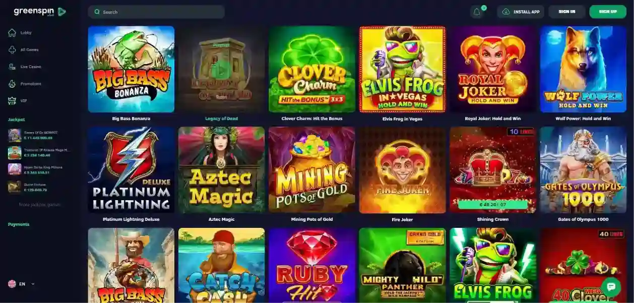 GreenSpin Casino logo with modern green branding and online gaming design