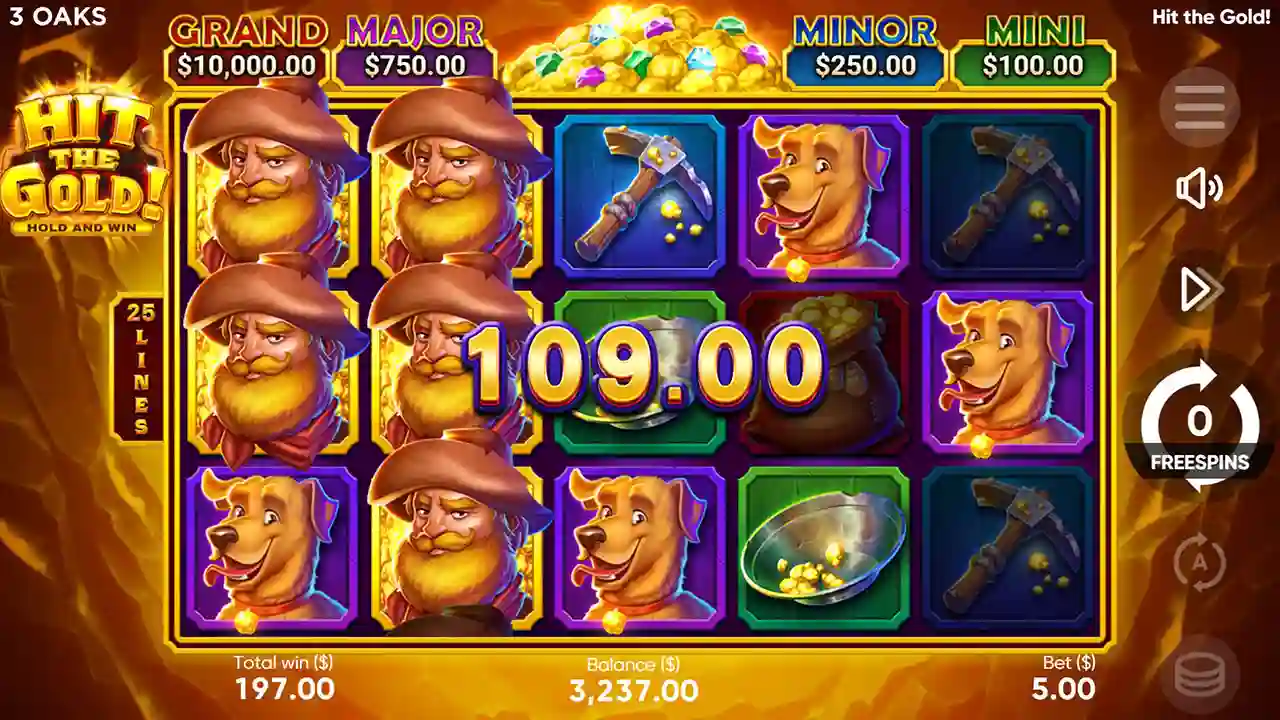 Hit the Gold slot reels with gold nuggets bars and lucky sevens