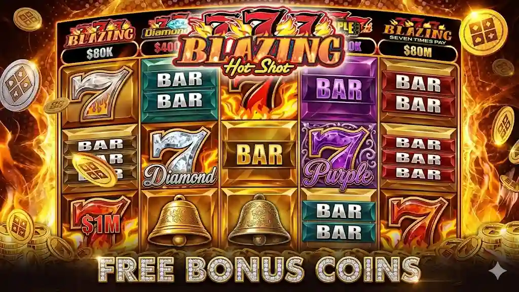 Hot Shots slot logo with classic fruit machine and fiery design