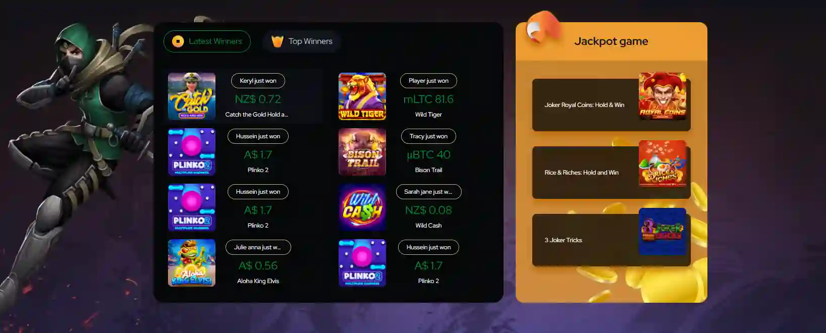 KatsuBet casino games lobby with slots live casino and table games