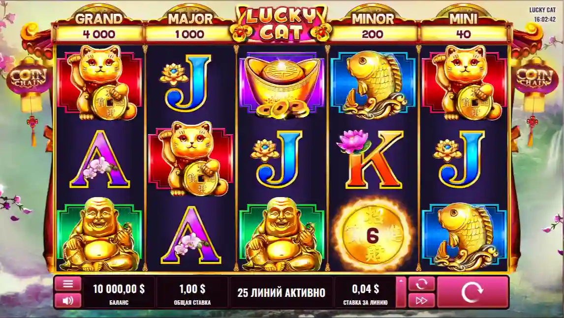 Lucky Cat slot logo with maneki neko symbol and Asian theme design