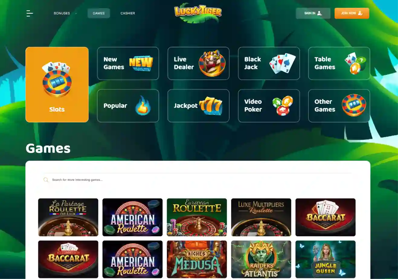 Lucky Tiger Casino pokies Australia with large selection of slot games