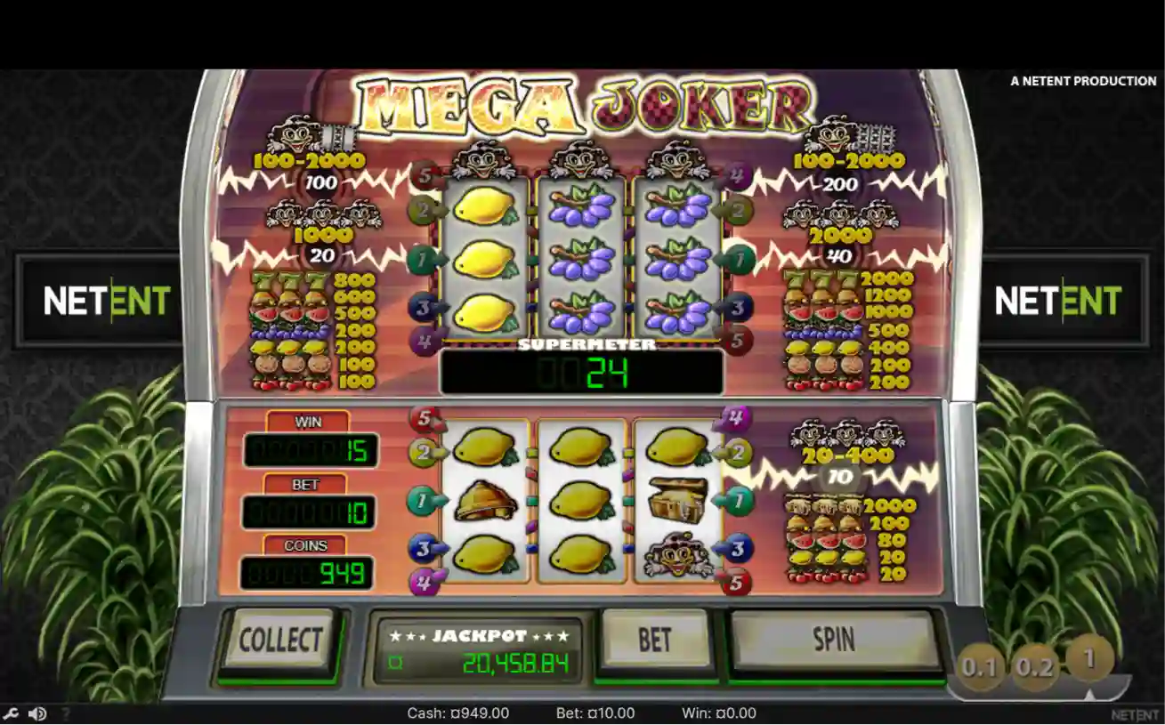 Mega Joker slot gameplay with classic reels and bonus options